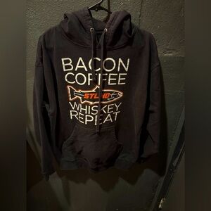 Men’s Sthld Bacon Coffee Whiskey Repeat Black Pullover Hoodie Size Large